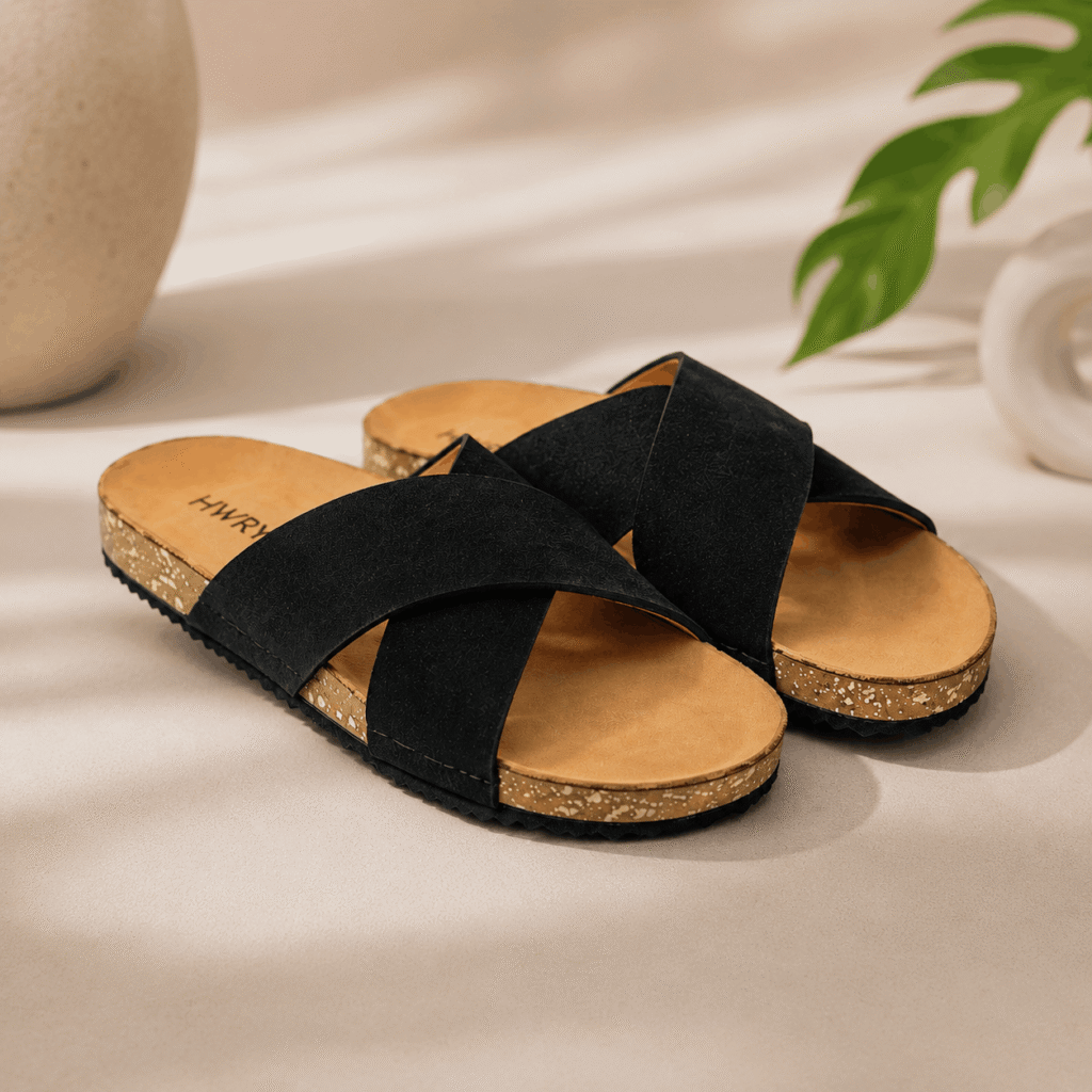 Cross-Strap Sandals – Black