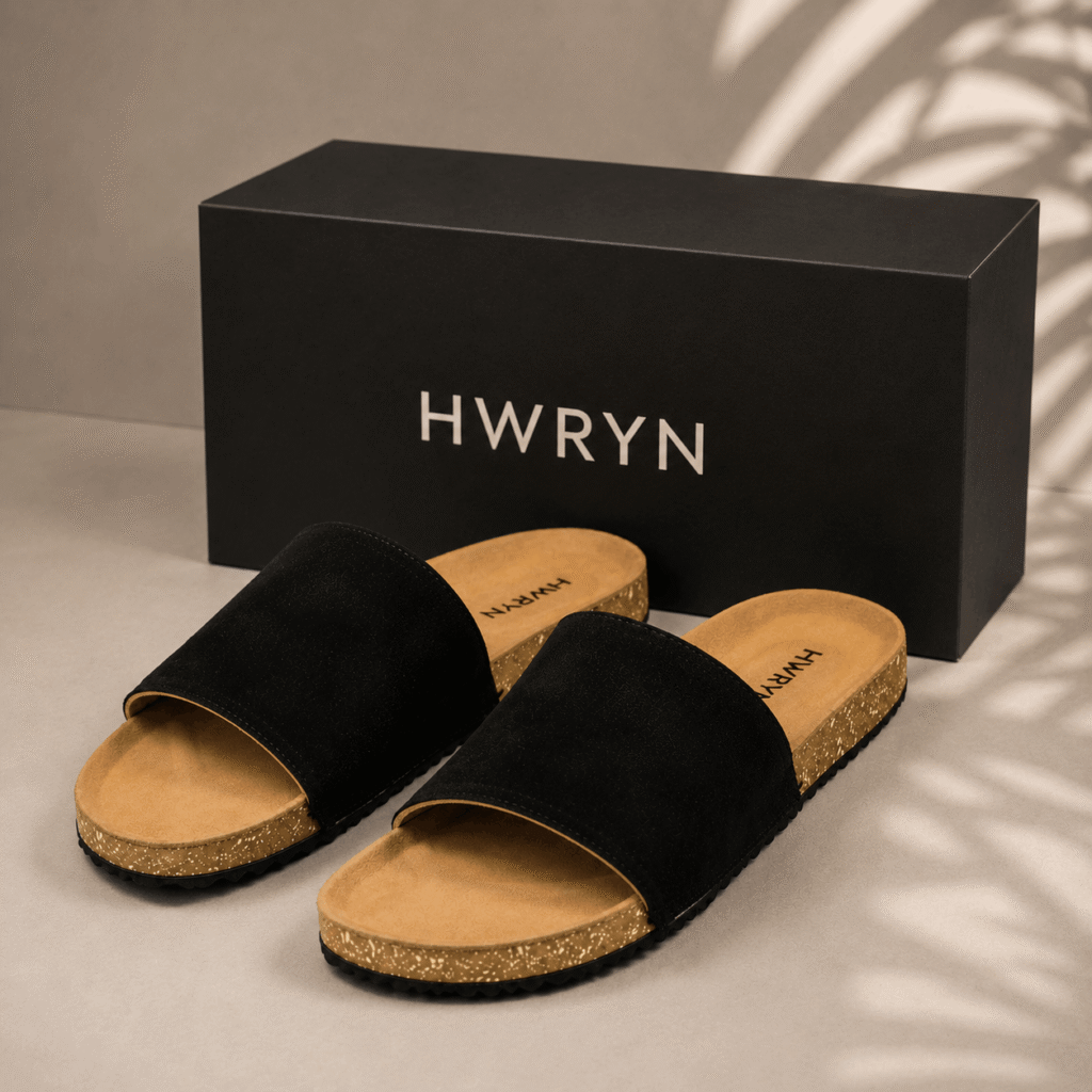 Leather Slide Sandals – Black