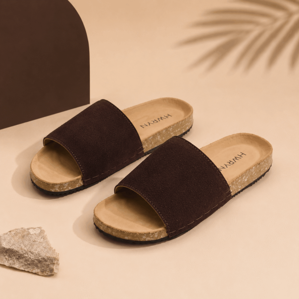 Leather Slide Sandals – Dark-Brown