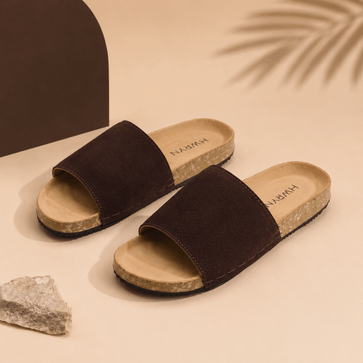 Leather Slide Sandals – Dark-Brown